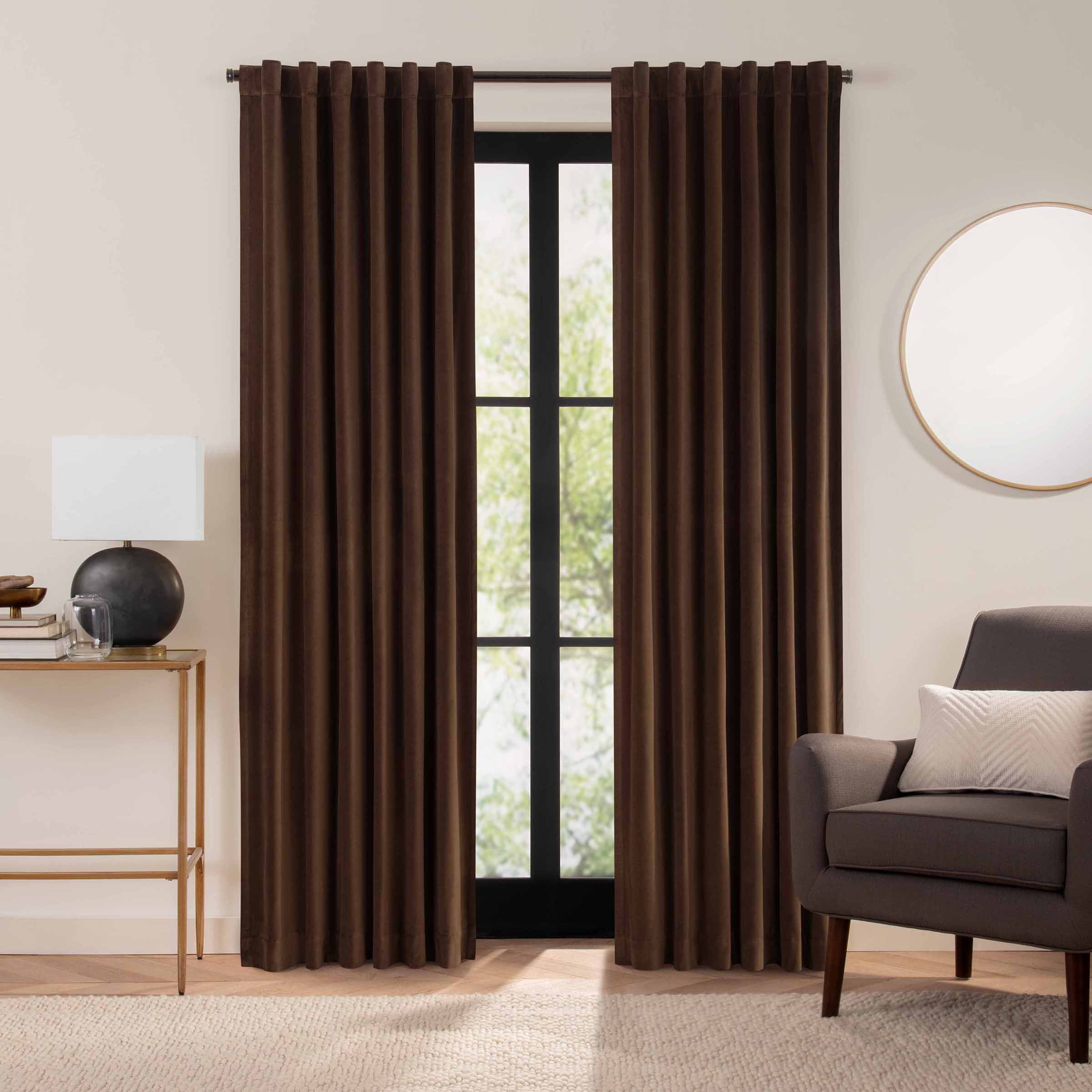 Eclipse Luxury Cotton Velvet, 100% Blackout, Rod Pocket, Single Curtain Panel, 50"x84", Chocolate