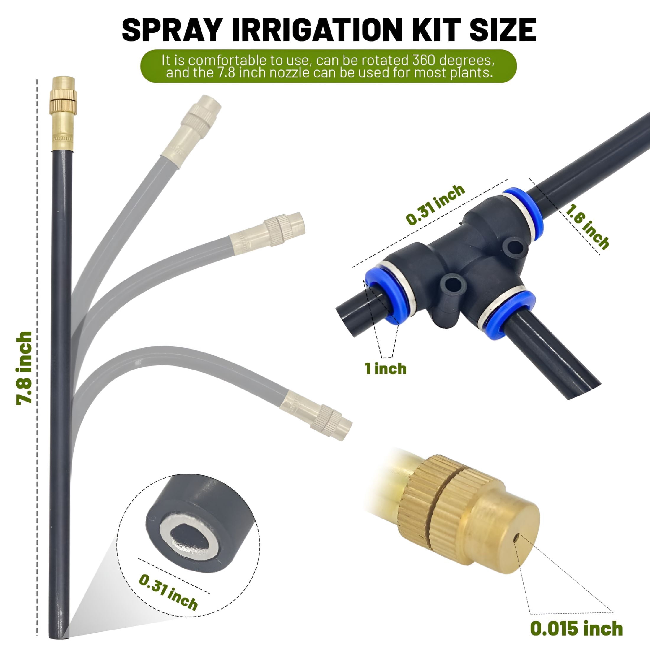 ICERUN 360° Adjustable Drip Irrigation System - 50FT Garden Watering System with 16 Nozzles,Garden Irrigation System,Greenhouse Accessories,Atomizing System for Yard,Lawn,Plants,5/16 inch Tubing