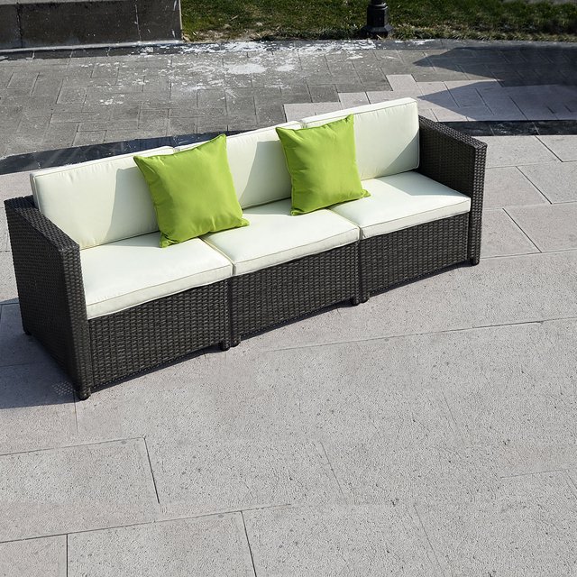 Costway 3 PCS Patio Wicker Sofa Couch Cushioned Chair Pillow Garden