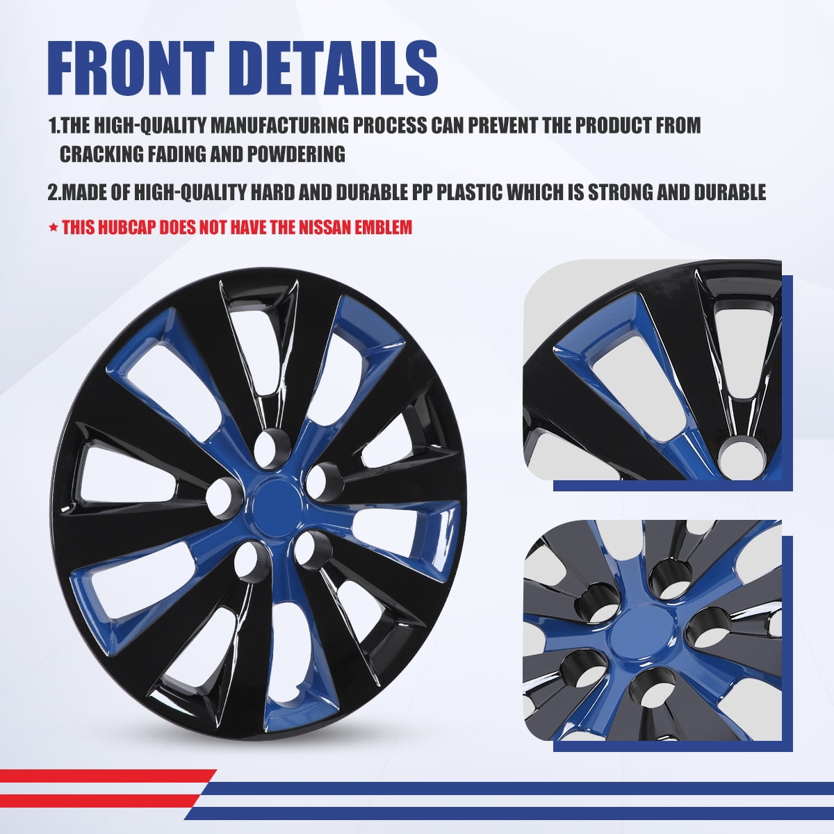 16 inch Set of 4 Hubcaps for Nissan Sentra 2013-2019,Wheel Rim Covers for Nissan Leaf 2011-2017,Snap on Installation,Black Lacquer & Blue Lacquer