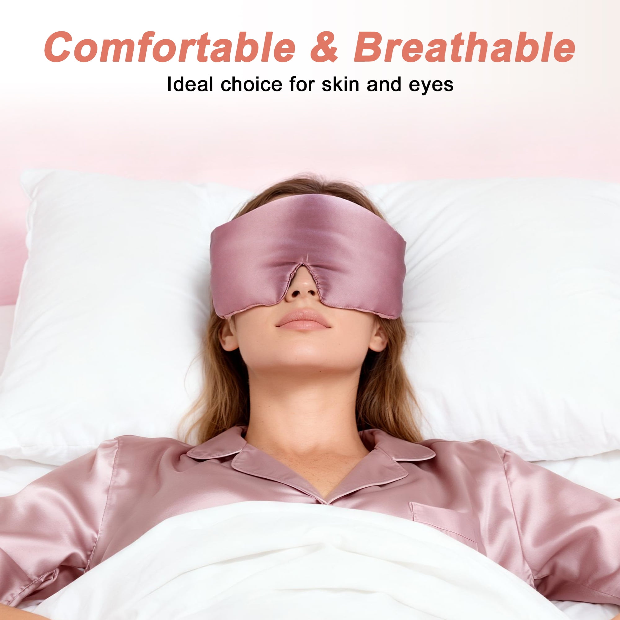 Unique Bargains 22 Momme Pure Silk Sleep Mask with Travel Pouch 3D Contour Adjustable Blindfold for Side Sleepers Eyelash Protecting for Natural Lashes & Extensions Bean Pink