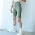 thumbnail image 6 of Kids Knee Length Leggings, High Waist Elastic Yoga Pants for Children, Stretchy Running Dance Shorts and Athletic Wear, Toddler Girls Stretch Pants for Daily Play, 3-10Y Green 110, 6 of 9