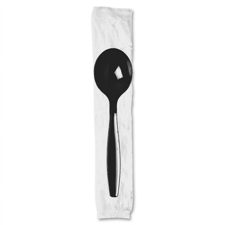 Heavyweight Wrapped Polystyrene Cutlery, Soup Spoon, Black, 1,000/Carton Heavyweight Wrapped Polystyrene Cutlery, Soup Spoon, Black, 1,000/Carton