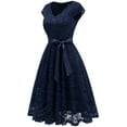 thumbnail image 4 of Dressystar Women Floral Lace Short Bridesmaid Dress Female Cap Sleeve Cocktail Party Dress, 4 of 8