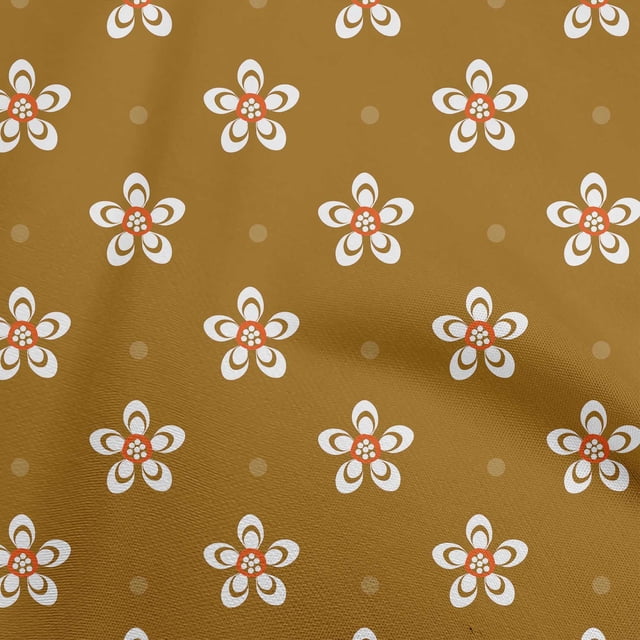 oneOone Tissu en Coton Blanc Cambrique à Fleurs pour Robe, Tissu Imprimé au Mètre 56 Pouces de Large