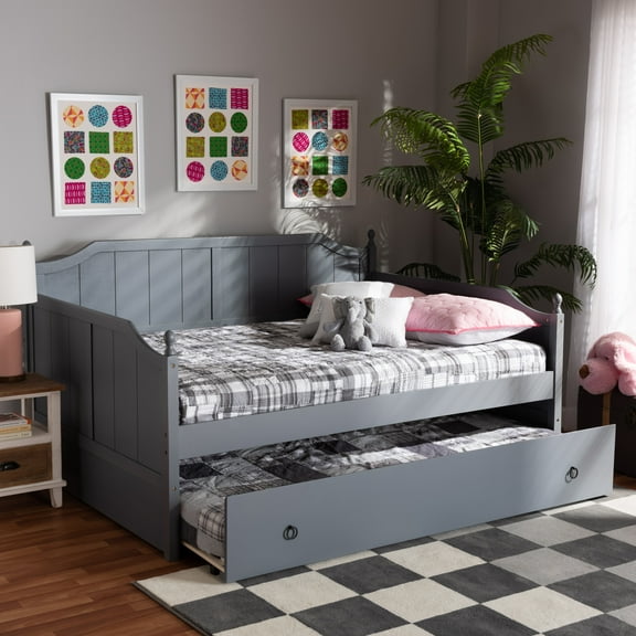 Baxton Studio Millie Modern Engineered Wood with Trundle Daybed, Full, Grey