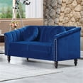 thumbnail image 5 of Pemberly Row 2PCs Blue Modern Velvet Microfiber Living Room Sofa with Pillows, 5 of 6
