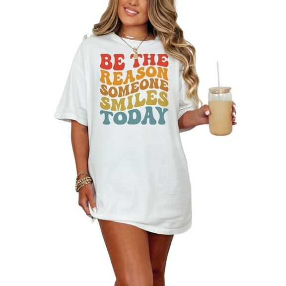 Be The Reason Someone Smiles Today Quote, Groovy Retro Wavy Text, White Comfort Colors T-Shirt, Small