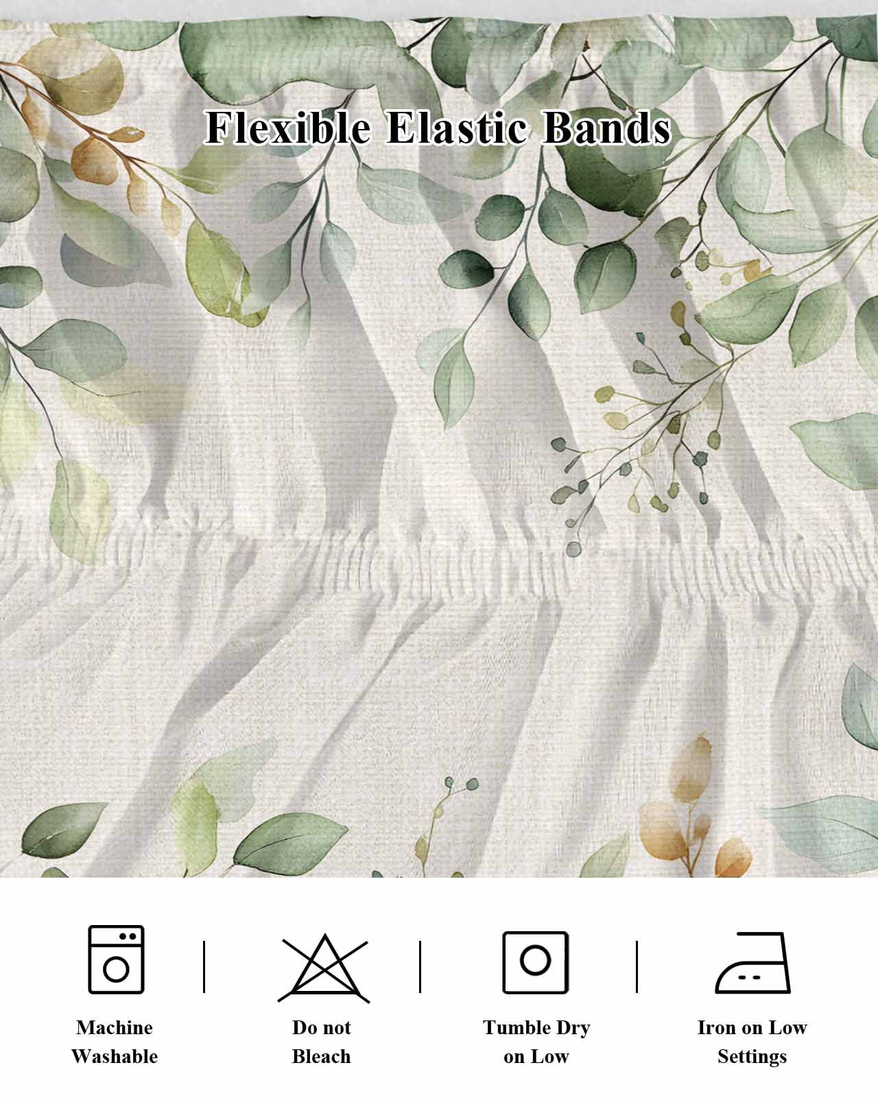 Retro Eucalyptus Leaves Ruffle Bed Skirt King Size Sage Green Leaf Summer Plants Linen Adjustable Elastic Dust Bed Skirts Wrap Around Bedskirt Wrinkle Free Easy Fit with 18 Inch Drop