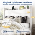 thumbnail image 3 of Allewie Queen Size Upholstered Bed Frame with Velvet Charging Station & Storage Headboard, White, 3 of 7