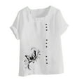 thumbnail image 4 of GSPCLAM Tshirts Shirts for Women Crew Neck Short Sleeve Loose Tops for Travel Plus Size Summer Floral Print Cotton Linen Casual T Shirts Blouses White, 4 of 4