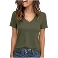 thumbnail image 2 of hoksml Women's V-Neck Short Sleeve T-Shirt Casual Flowy Curved Hem Tops for Everyday Wear, 2 of 8