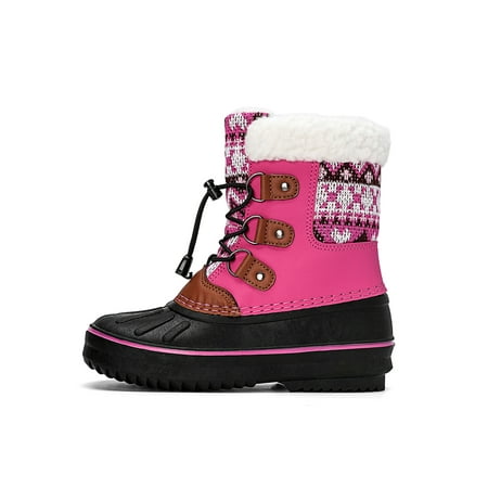 

Gomelly Kids Non-Slip Duck Boots Casual Round Toe School Flat Mid-Calf Boot Rose Red 12c