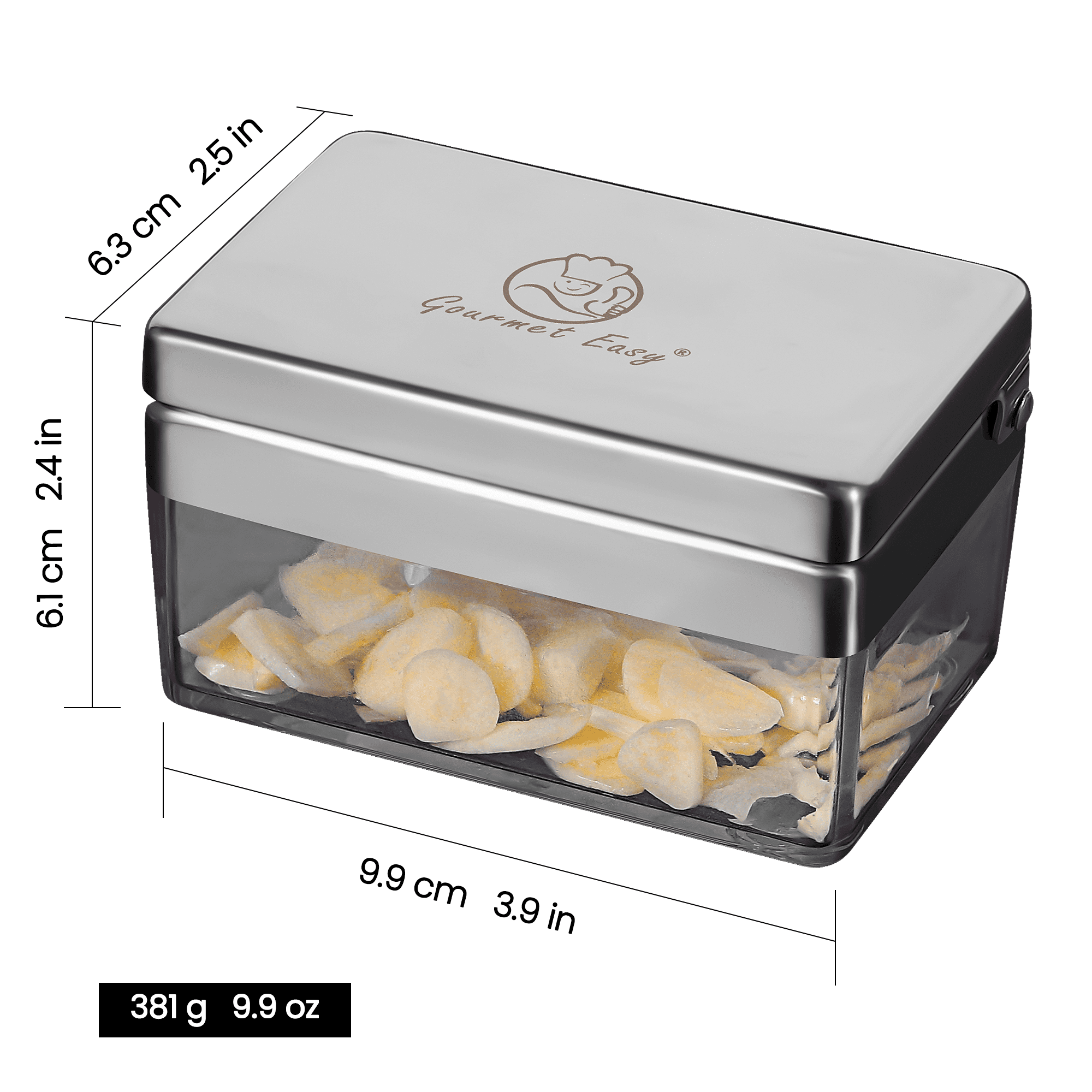 Gourmet Easy -Garlic Press Stainless Steel, Garlic Chopper Mini & Slicer Super Thin 2 in 1, Odor Free Ginger Dicer With Storage Container, Dishwasher Safe Mini Chopper, Premium Mincer with 5 year war