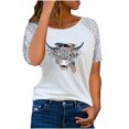 thumbnail image 1 of Blusa con estampado de cuello Rounk informal para mujer con estilo, camiseta de manga corta ahuecada, Tops de verano OAVQHLG3B Store  lin121212, 1 of 4