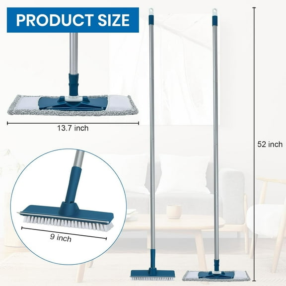 Collapsible Mop and Bucket Set with Scrub Mop and Brush for Efficient Floor Cleaning (Blue)