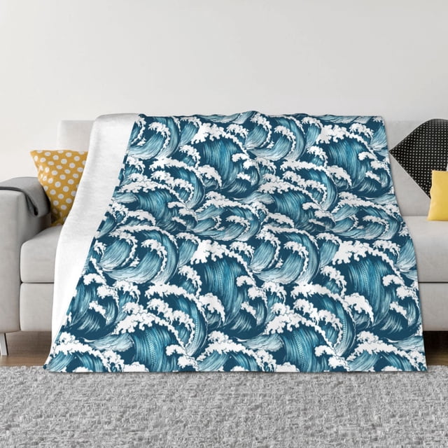 Balery Ocean Waves Manta de Franela con Dibujo, Lujo Ultra Suave y Cálido, Antipelusa y Resistente a las Arrugas para Cama, Sofá, Camping -60"x50"