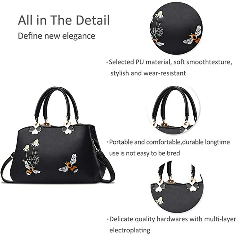Yuanbang Fashion Women Handbags Embroidered Handbag New Look Cross-body Bags for Ladies Satchel Shoulder Bags,Black, Women's, Size: Small