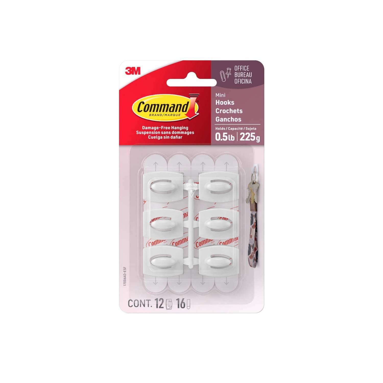 (3 pack) Command Mini Wall Hooks, White, Damage Free Decorating, Twelve Hooks and Sixteen Command Strips