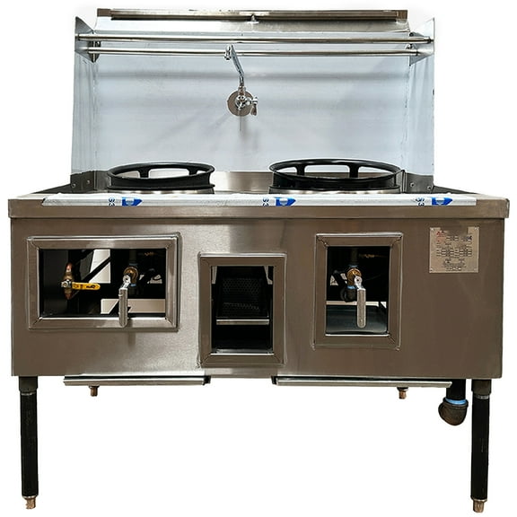 47 in. 2 Jet Burner Wok Range, NSF Restaurant Wok Range with Water Fall, 13 in&16 in BurnerNatural Gas