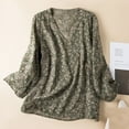 thumbnail image 3 of Lilgiuy Women's Ramie V-Neck Shirt Fashion Floral Retro Literary Blouse Loose Long-Sleeved Everything Top Wild Base Tees, 3 of 4