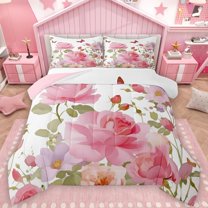 Castle Fairy Flying Butterflies 3 Pieces Queen Comforter Set for Girls Boys,Spring Garden Rose Ultra Soft Bedding Sets,Dreamy Princess Bedding Comforter Set Breathable,Super Cozy Room Decor