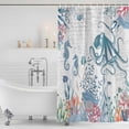 thumbnail image 2 of Coastal Octopus Shower Curtain Set - 72" x 78" Washable Bathtub Curtain with 12 Hooks, Summer Beach Nautical Ocean Coral Seahorse Waterproof Fabric Stall Shower Curtains for Bathroom/Bathtub Décor, 2 of 6