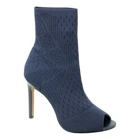 

CHARLES BY CHARLES DAVID Womens Navy Knit Perforated Stretch Padded Inspector Peep Toe Stiletto Dress Shootie 5.5 M