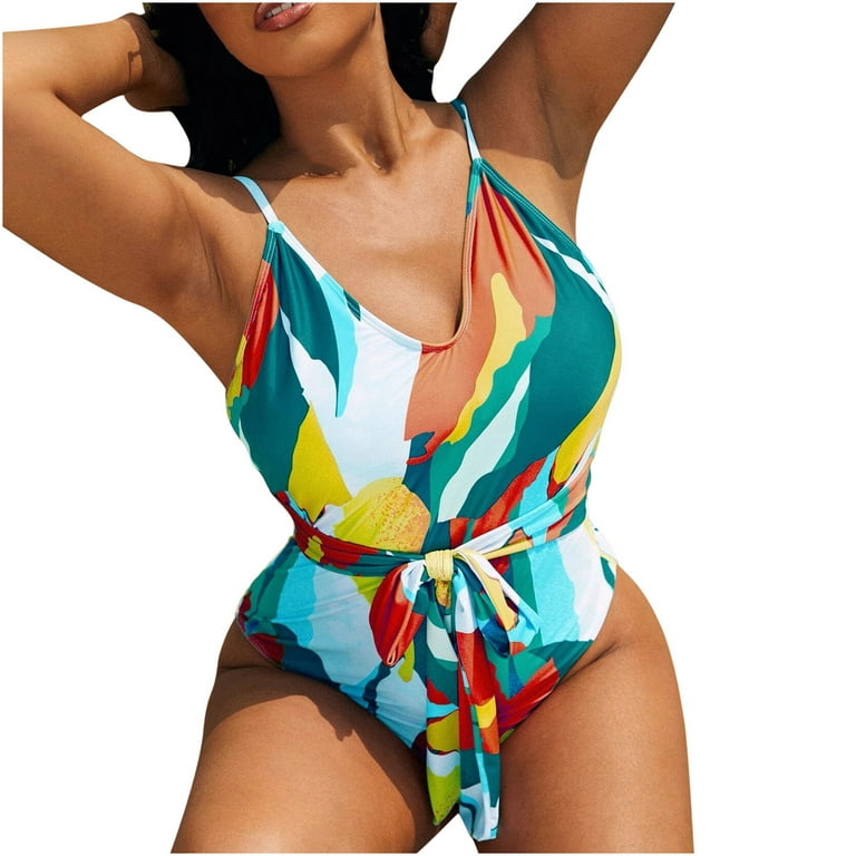 Ecqkame Plus Size Swimsuit for Women One Piece Plunge V Neck Monokini Tummy  Control Swimwear Bathing Suit Orange XXL Clearance Items