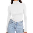 thumbnail image 3 of Elainilye Fashion Women's Undershirt Tight Long Sleeve Shirt Comfortable Solid Color Round Neck Underlay Tops,White, 3 of 3