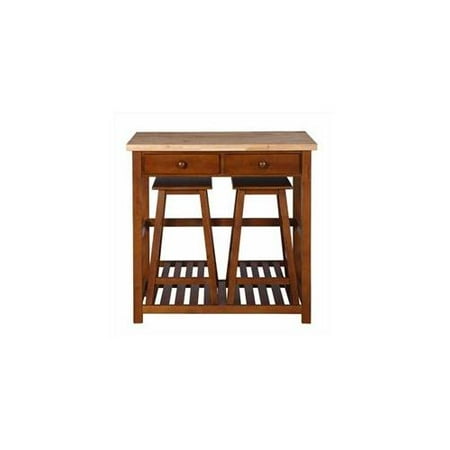 Kitchen Island Spacesaver Set with Stools, Natural and Walnut