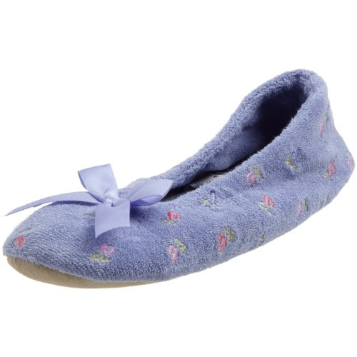 New Isotoner Women's Embroidered Terry Ballerina Slippers XL Size 9.5-10.5 