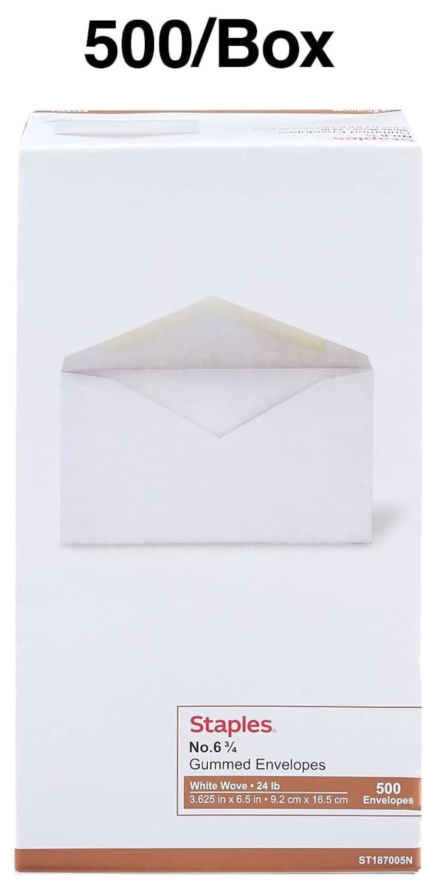 White Business Envelopes #6, 500 Pack - Letter Size 6.5 x 3.625 Inch V-Flap Gummed Envelopes for Office, Mailing, and Everyday Use - 24lb Wove Paper
