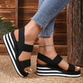 thumbnail image 3 of Rokment Womens Comfortable Elastic Band Platform Wedge Walking Sandals Casual Athletic Stretchy Memory Foam Chunky Heeled Slip on Beach Summer Shoes for Vacation Black Size 6, 3 of 7