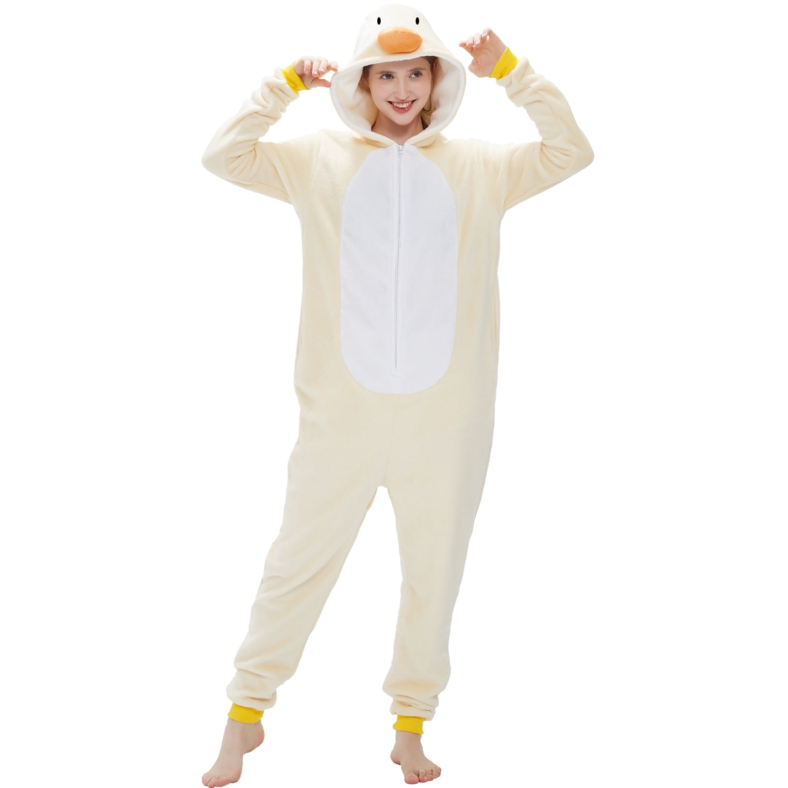SWEETXIN Adult Halloween One-Piece Pajamas Duck Cosplay Costume Suit for Women and Men SizeL