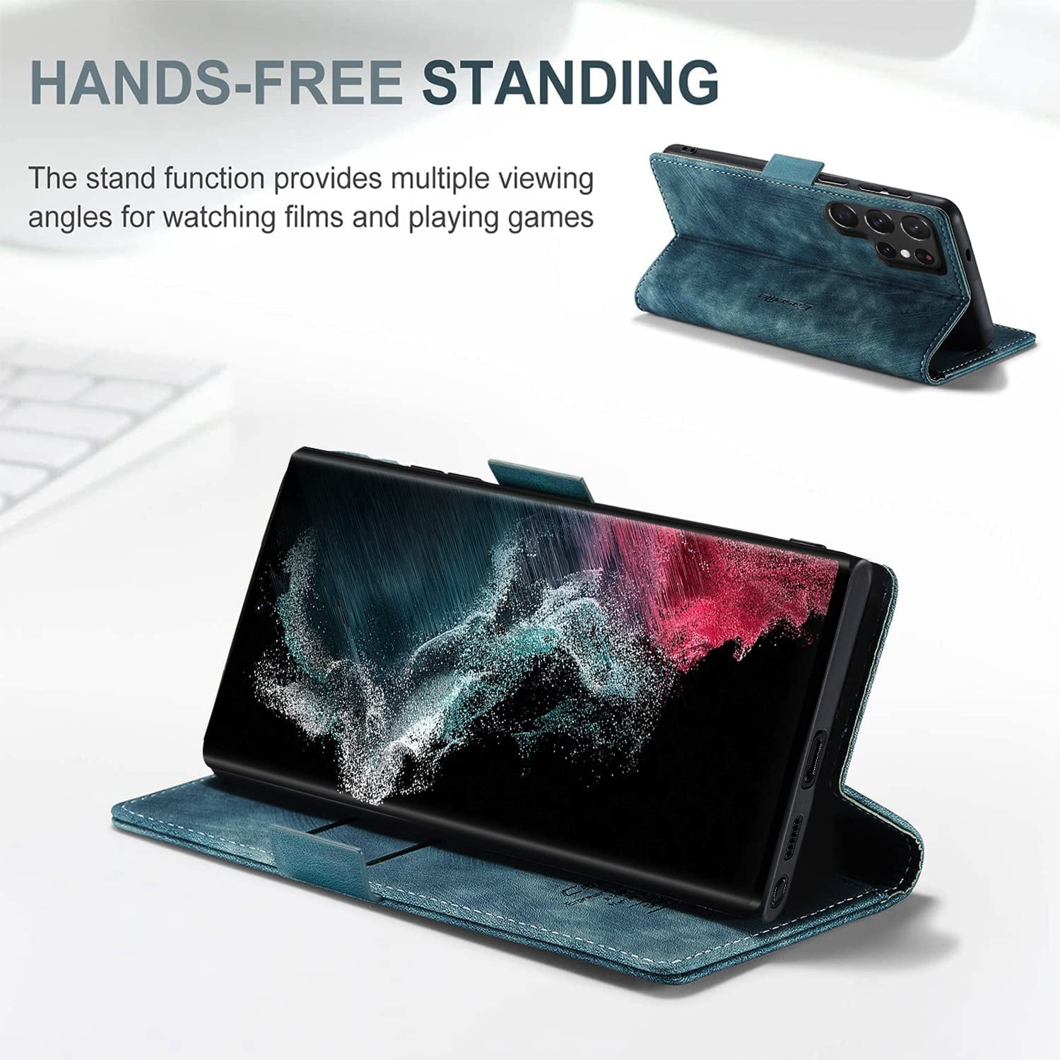KONEE Phone Case Compatible with Samsung Galaxy S22 Ultra 5G,Leather Case PU Leather Flip Phone Case with [Card Slot] [Stand Function], Foldable Phone Case for Samsung Galaxy S22 Ultra 5G Case - Blue