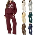 thumbnail image 3 of felwors 2 Piece Lounge Sets for Women Fall Sweatsuits Bow Print Long Sleeve Crew Neck Wide Leg Sweatpants Matching Tracksuit Brown, XL, 3 of 6