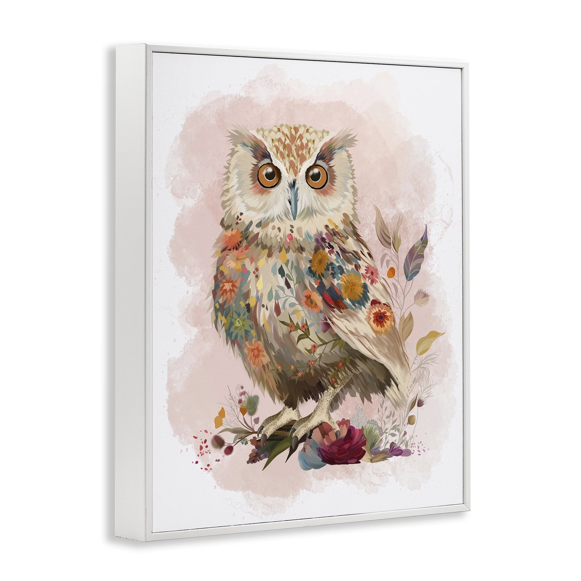 Stupell Industries Owl & Wild Blooms Animals & Insects Painting White Framed Art Print Wall Art, 16 x 20