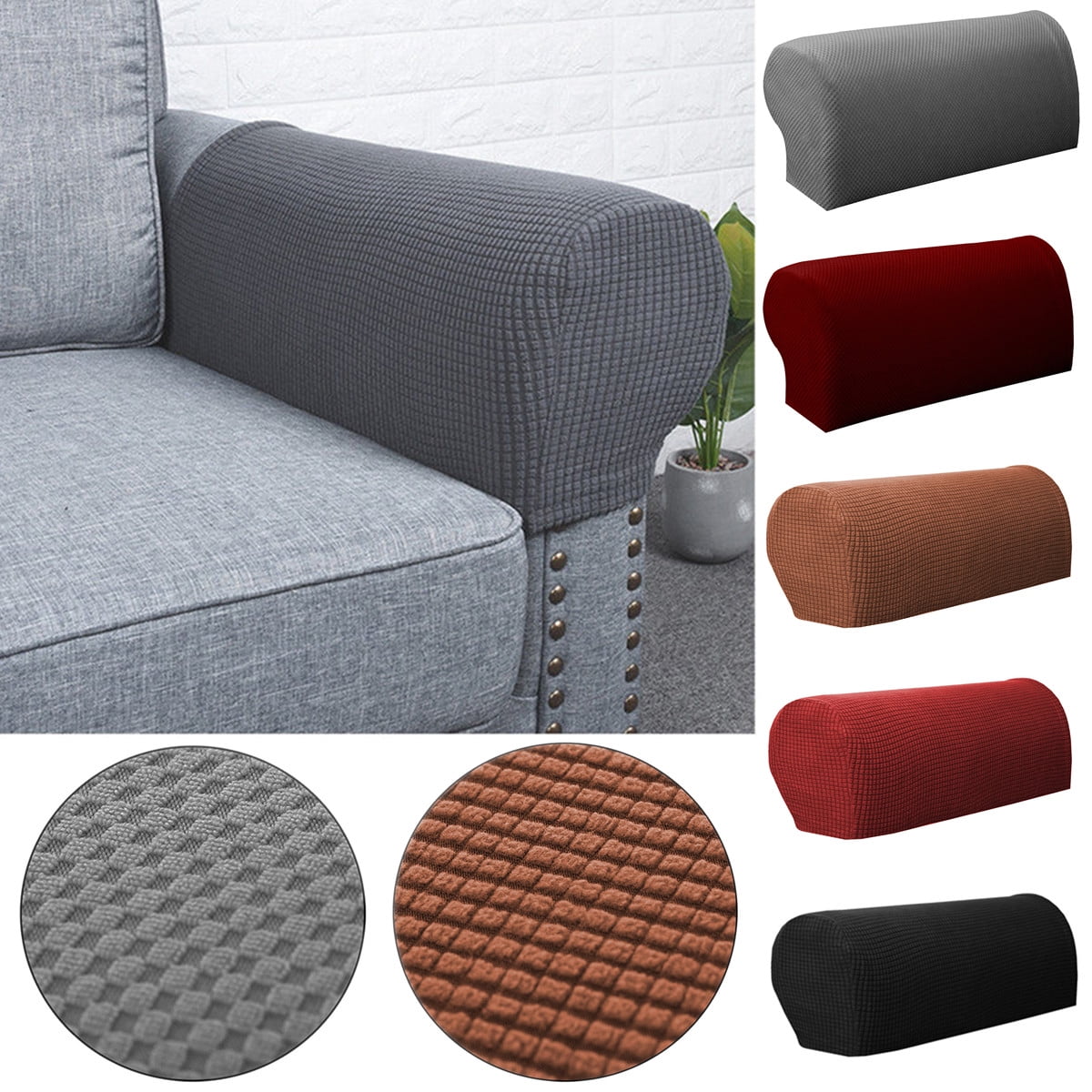 2PCS Premium Stretch Furniture Armrest Covers Slipcovers ...
