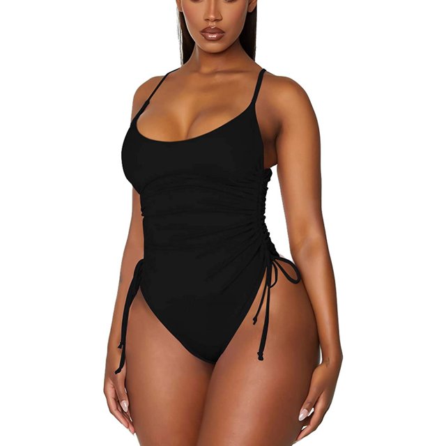 Traje de baño de una pieza de corte alto fruncido para mujer, bikini monokini con control de abdomen