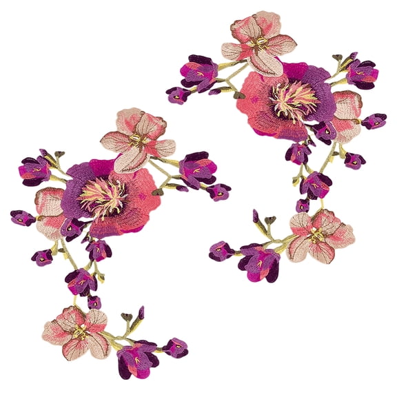 2 Pcs Purple Flower Embroideried Patches 19.69x12.8 inch Beautiful Flower Large Water Soluble Sewing Applique Accessories DIY
