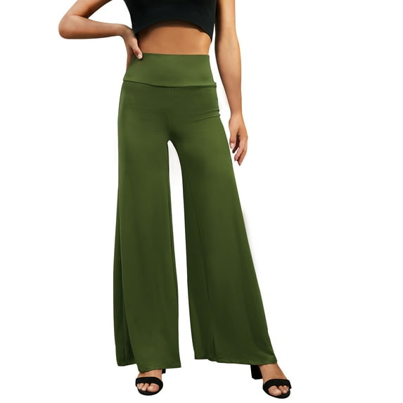 Doublju Women's Basic Comfy High Waist Wide Loose Leg Yoga Pajama Pants
