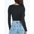 thumbnail image 4 of Women's Slim Fit Crop Tops Long Sleeve Square Neck Solid Color T-Shirt, 4 of 9