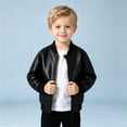 thumbnail image 5 of Generic Boys Faux Leather Motorcycle Jacket Zip Up Varsit𝐲 Baseball Coat Kids Fall Long Sleeve PU Leather Moto Biker Bomber Jacket, 5 of 7