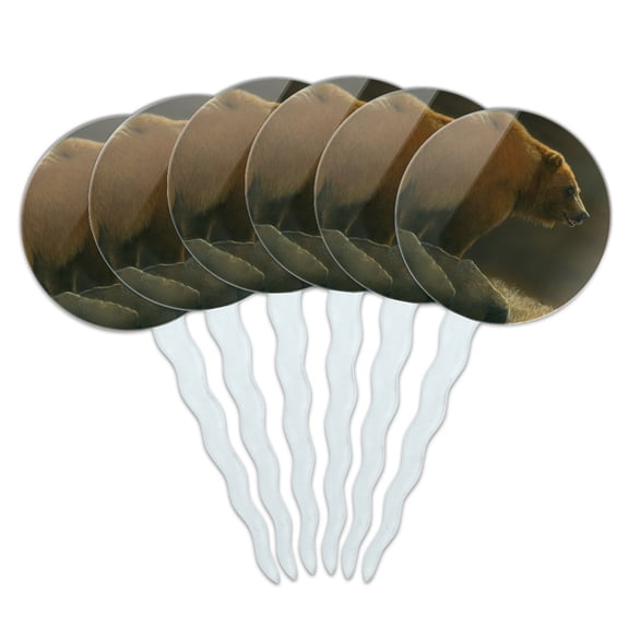 Grizzly Bear in the Morning Glow Cupcake Picks Toppers Decoration Set of 6