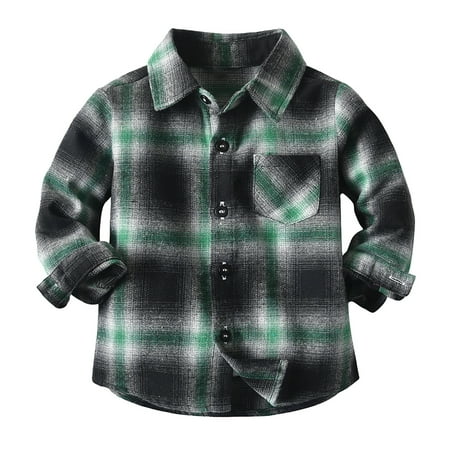 

Odeerbi Baby Boy Girl Clothes Toddler Outfit Kids Fashion Cute Lattice Pattern Print Long Sleeves Casual Top Shirt Green