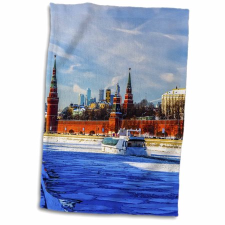 3dRose Leisure boat passes by the Kremlin in winter - Towel, 15 by 22-inch