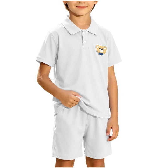 OGLCCG Boys Shorts Sets Size 0-8 Collared Button Up Short Sleeve T-Shirt and Shorts Summer School Uniform 2 Piece Sets
