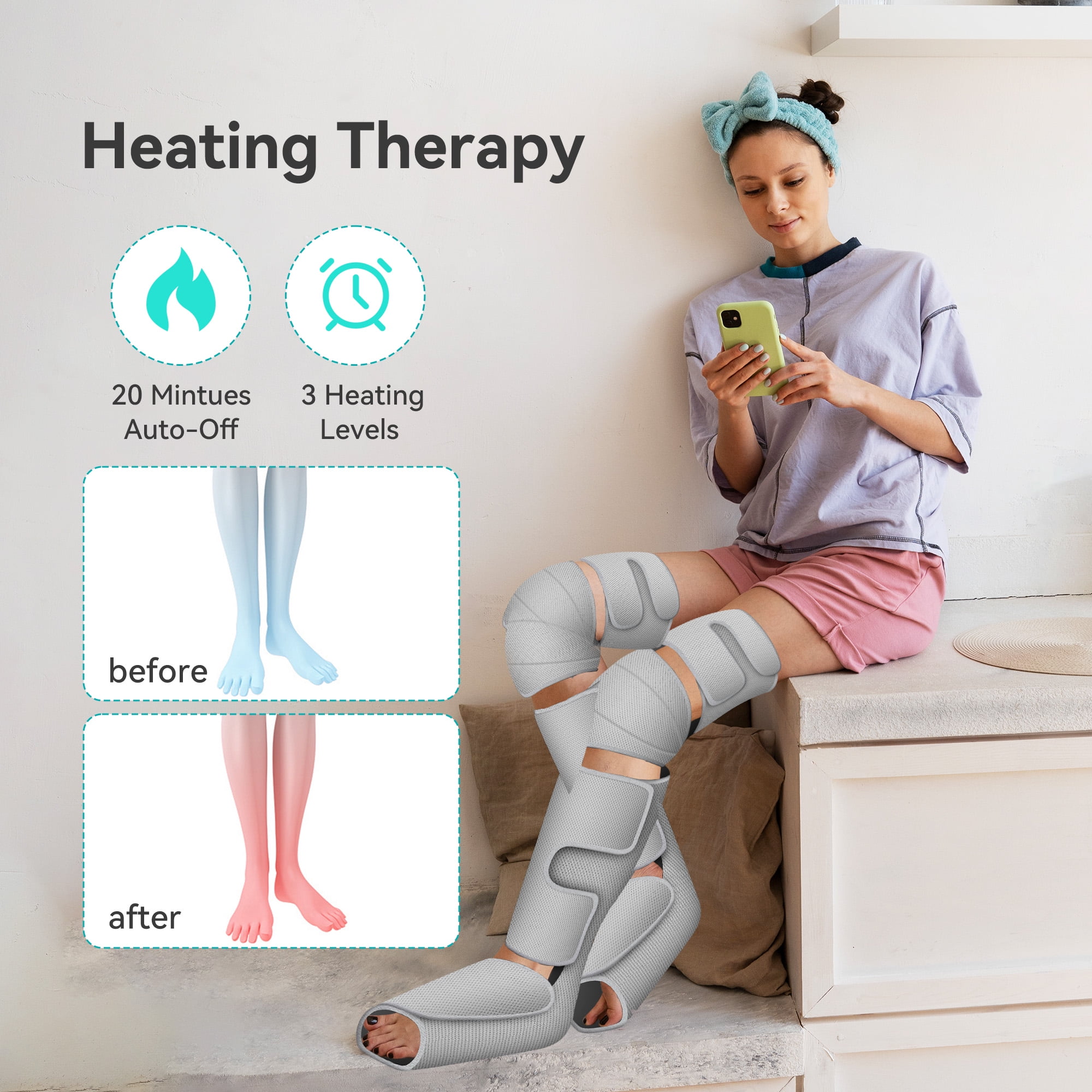 Snailax Leg Massager with Heat for Circulation, Air Compression Calf Foot Massager, Gifts