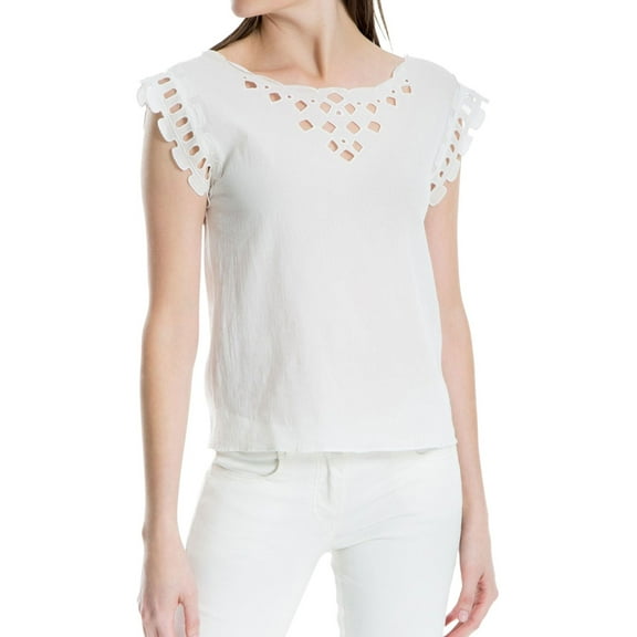 Max Studio London Womens Eyelet Knit Blouse, White, Small